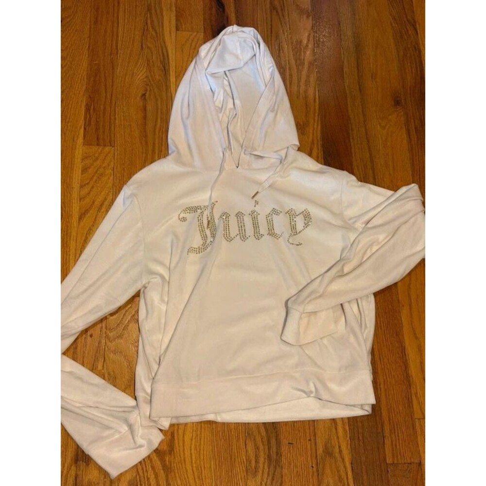 Girls EUC Juicy Couture soft velour pullover hoodie thin white XL